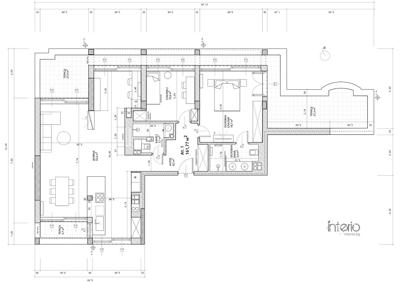 Architekturgrundriss der Wohnung mit Maßen.