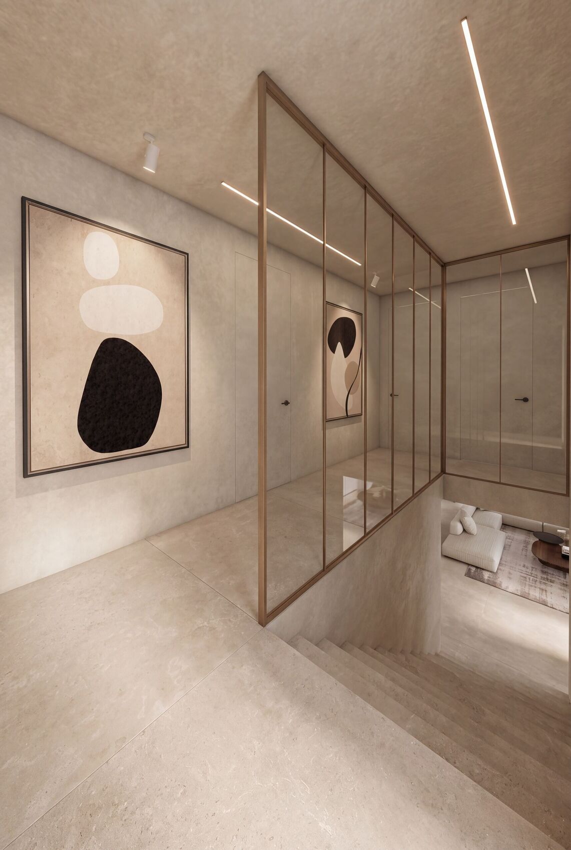 Galería con una pintura sobre el salón.