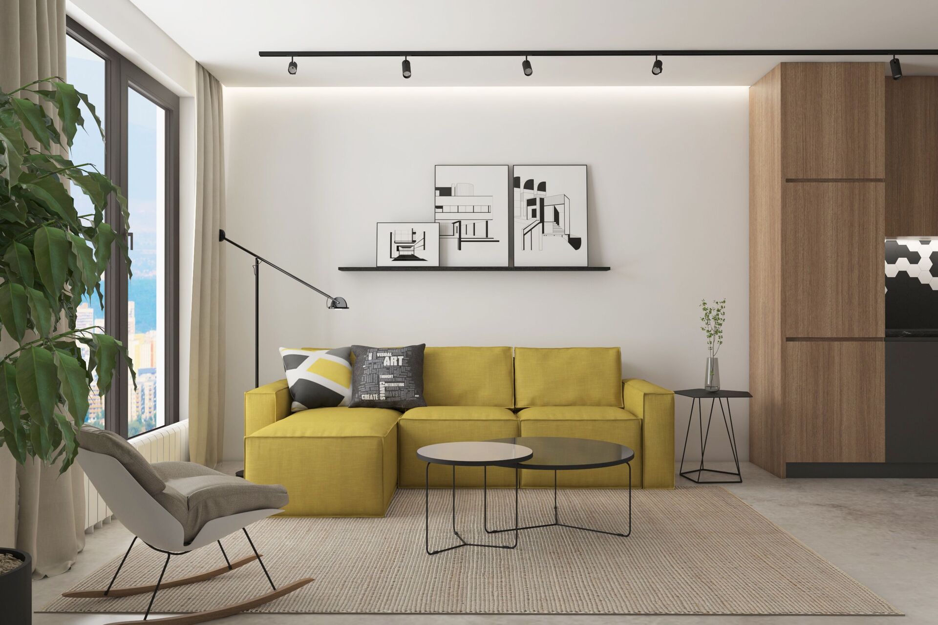 Intérieur d’appartement aux formes répétées et au rythme visuel