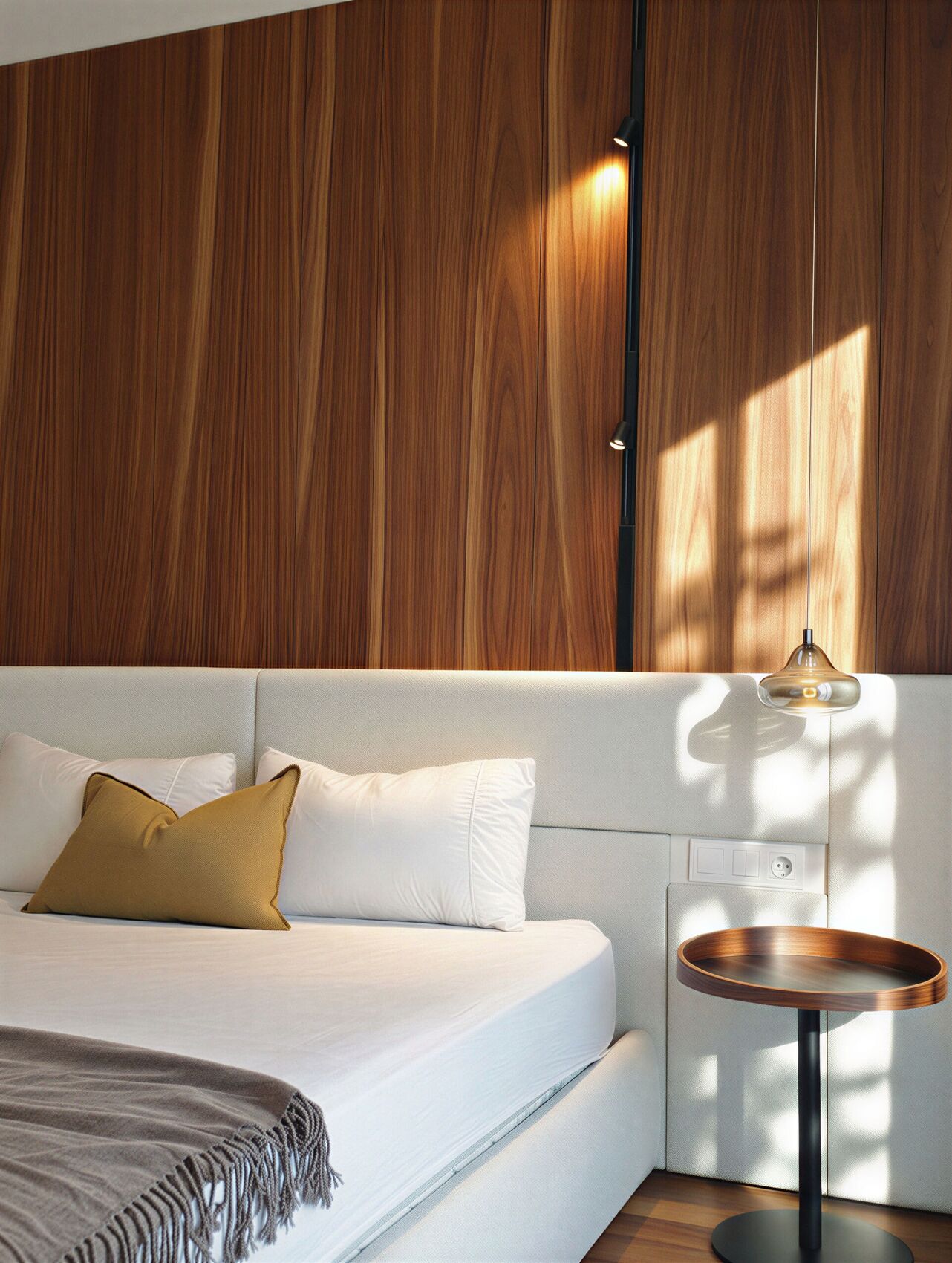 Detail von Bett und Pendel.