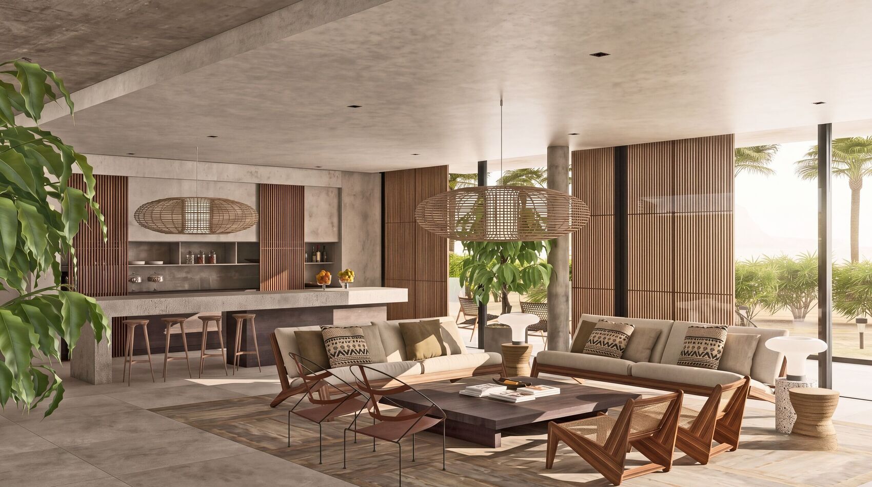 Lobby toward the bar and island.