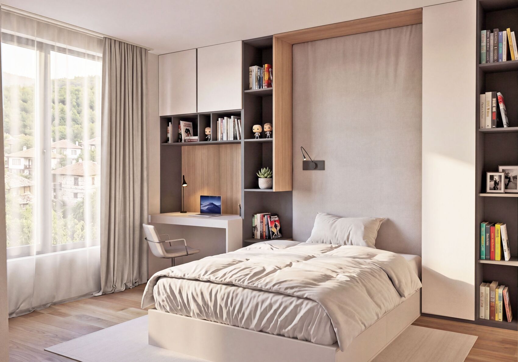 Variante con cortinas y hornacina de cama abierta.