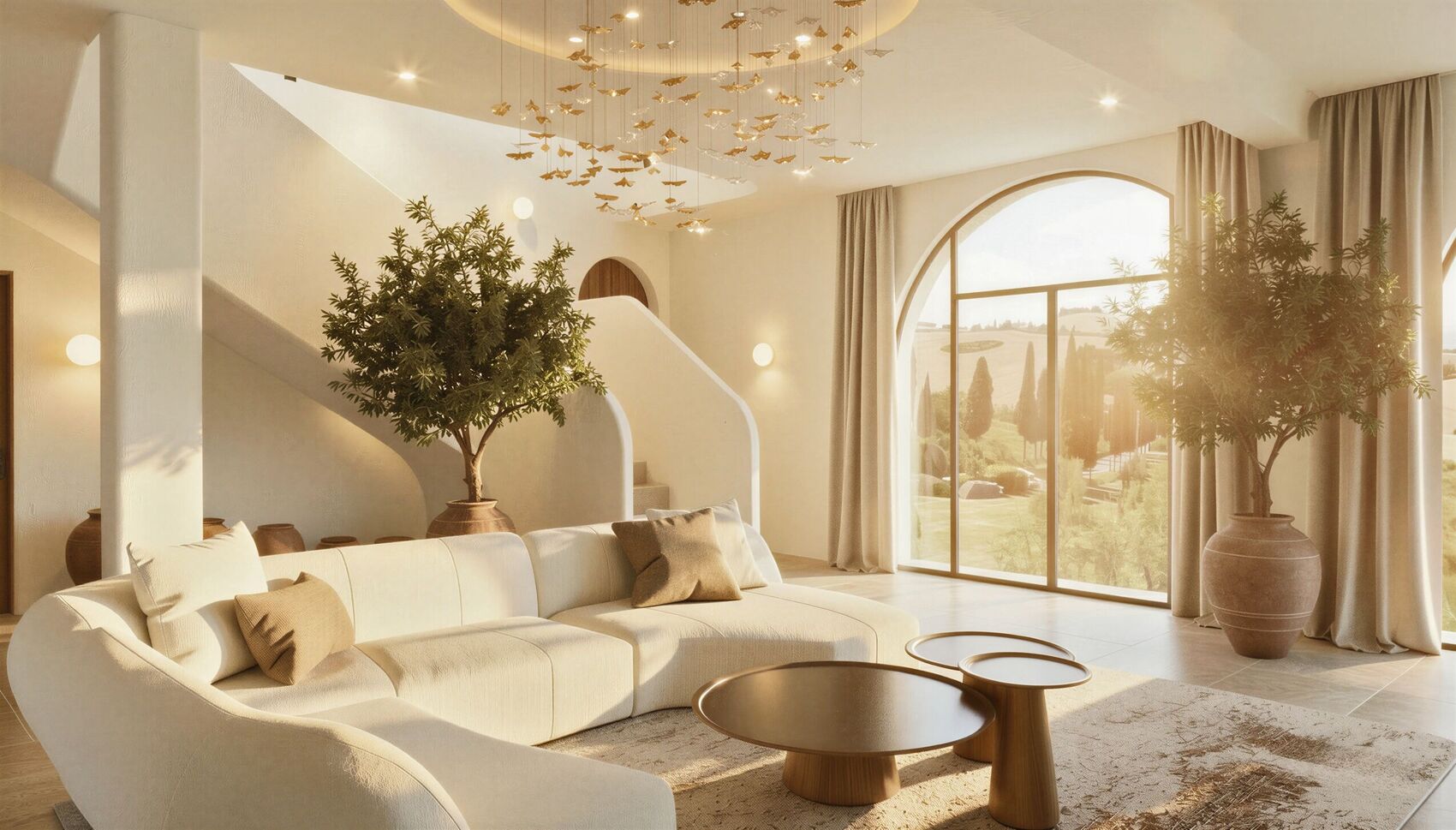 Living area beside the fireplace and stair.